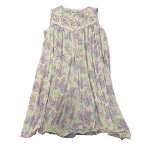 Eileen West Womens Sleeveless Lilac Floral Nightgown L 95% Modal Lace Detail